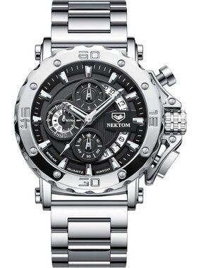 Men Silver Stainless Steel Analog Chronograph 3ATM Waterproof Luxury Wrist Watch